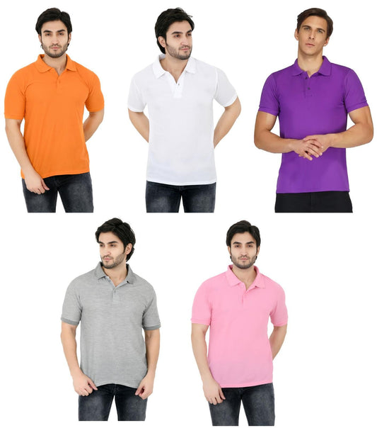 Men's Pack Of 5 Half Sleeves Polo Neck T-shirt